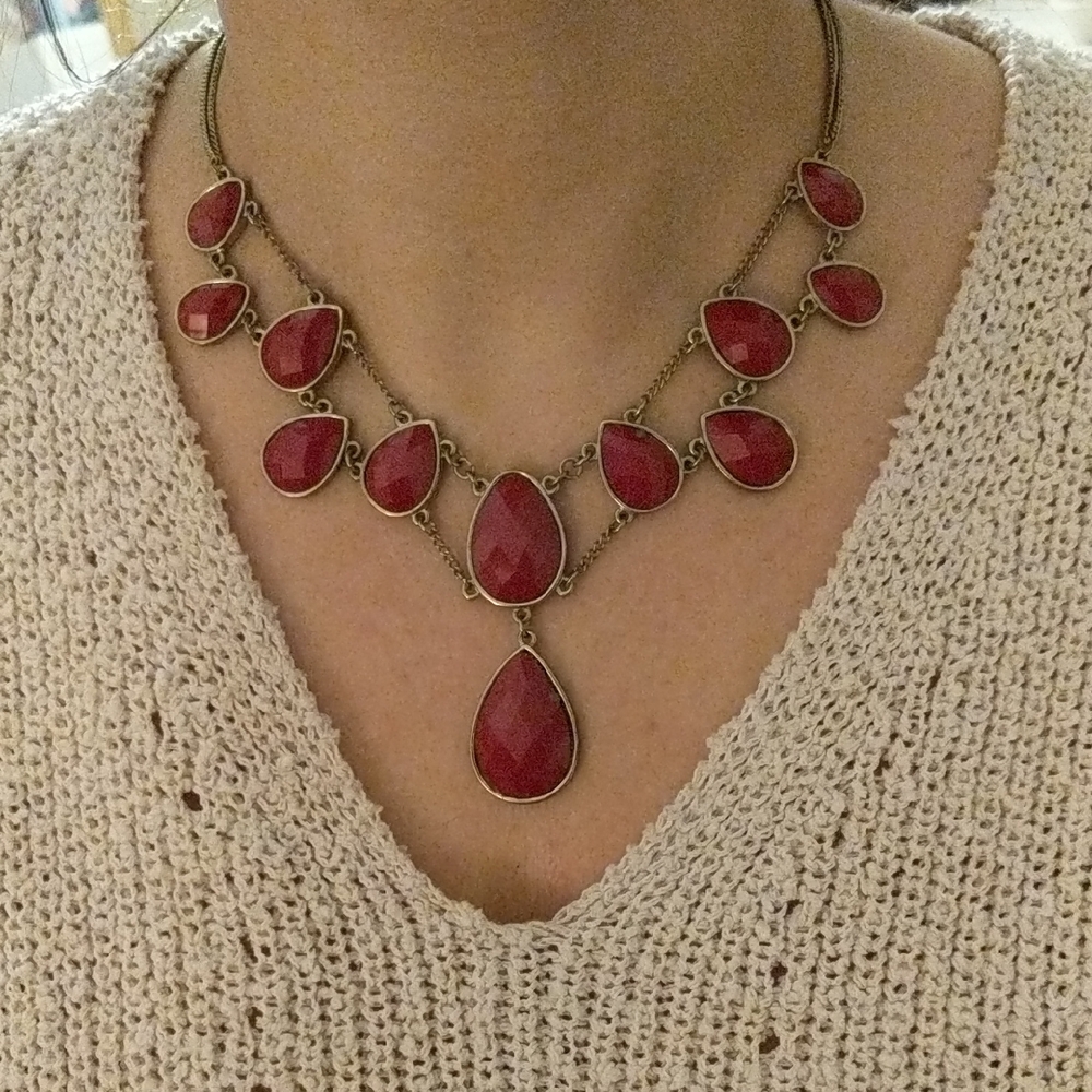 Red Teardrop Statement Necklace